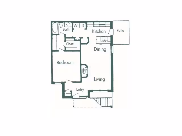 One Bed One Bath Upgraded 1302 floor plan